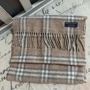 Authentic Burberry 100%cashmere Beige Checkered Wool Scarf